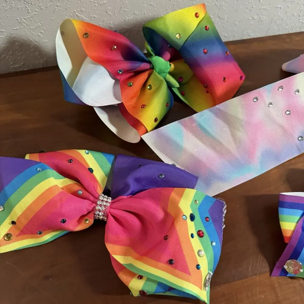 Lot of 7 Jojo Siwa Rainbow Multi Color Clip In Bows 5 Large, 2 Medium Size Girly
